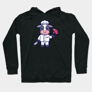 Cute Cow Chef Cooking Meat Cartoon Hoodie